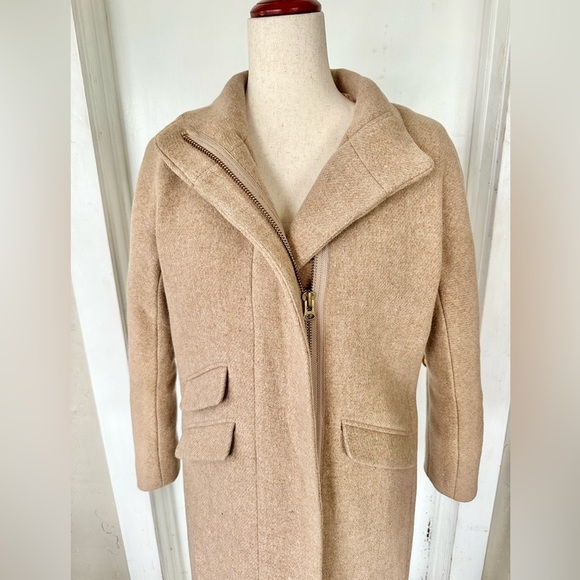 J. Crew Nello Gori Thick Wool Italian Stadium Cloth Tan Longline Cocoon Coat 4P - Picture 2 of 10